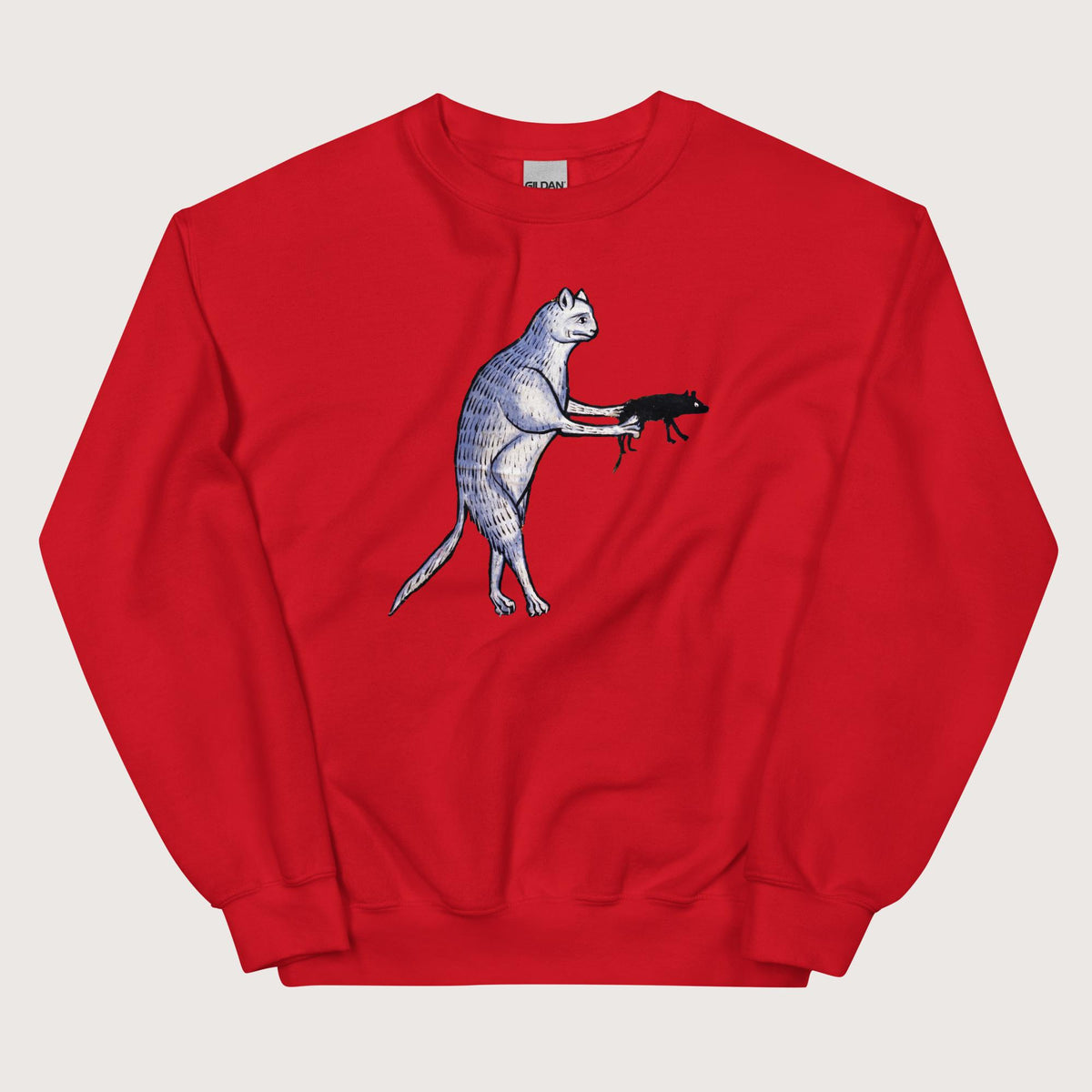 Red Weird Medieval Cat's Mouse-Gun Sweatshirt - history buff gift by HistoHead