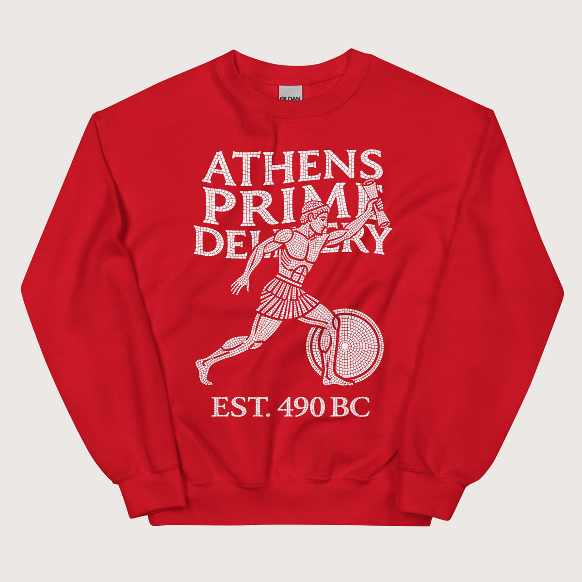 Red Athens Prime Delivery Sweatshirt - history buff gift by HistoHead