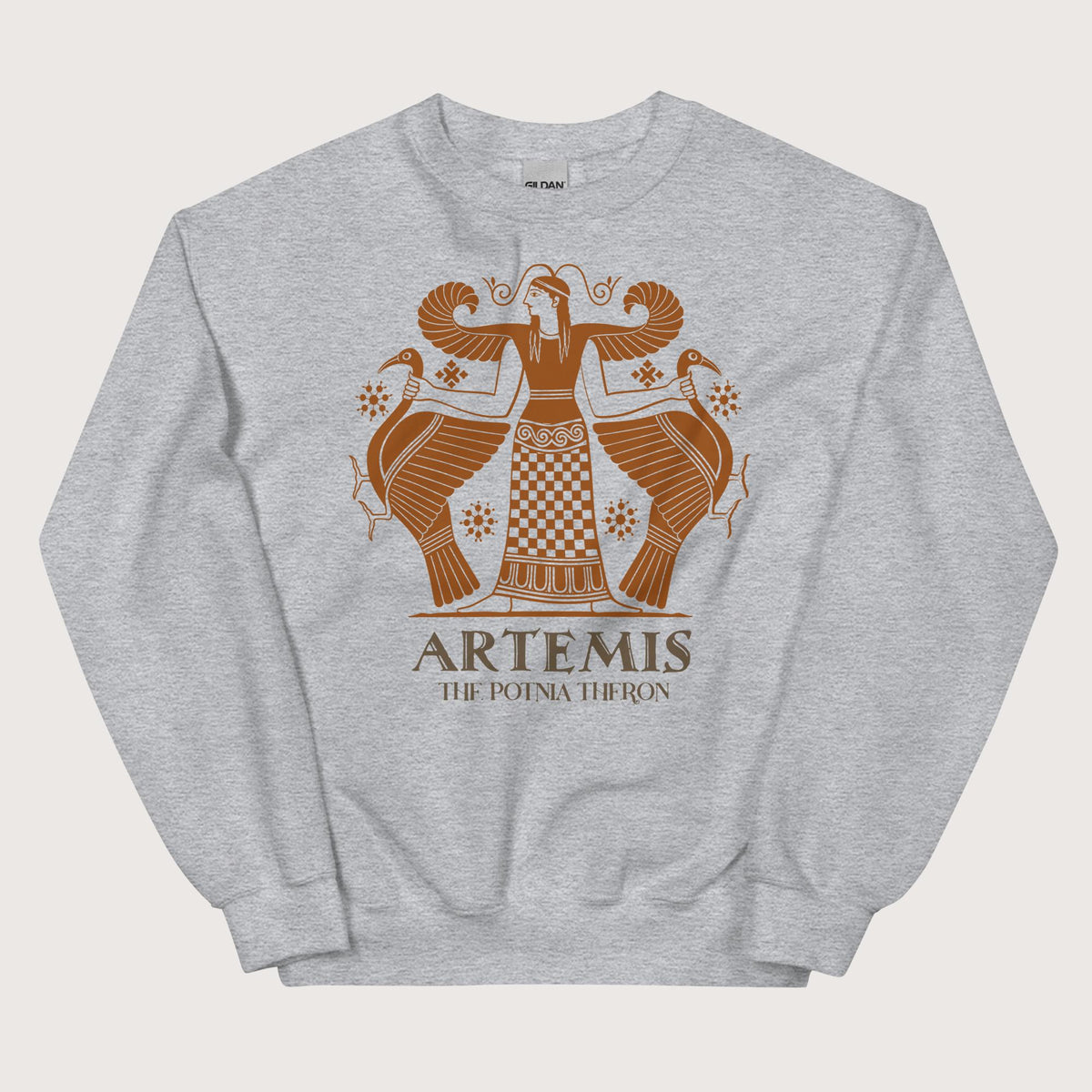 Sport Grey Artemis the Potnia Theron Pottery Art Sweatshirt - history buff gift by HistoHead