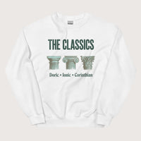 White The Classics Doric Ionic Corinthian Sweatshirt - history buff gift by HistoHead