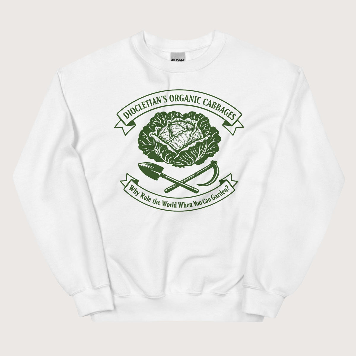 White Diocletian's Cabbage Sweatshirt - history buff gift by HistoHead