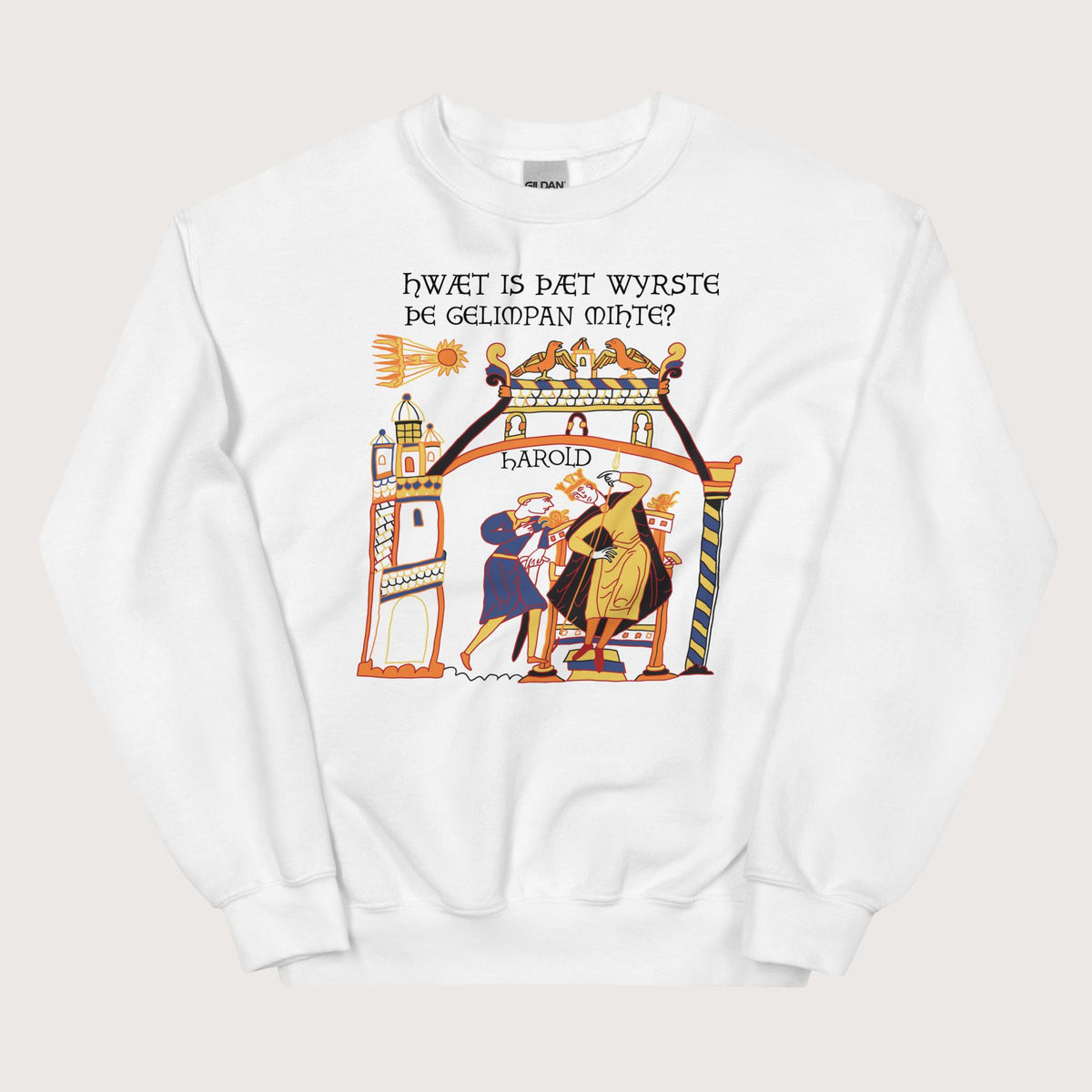White Bayeux Tapestry What's the Worst That Could Happen in Old English Sweatshirt - history buff gift by HistoHead