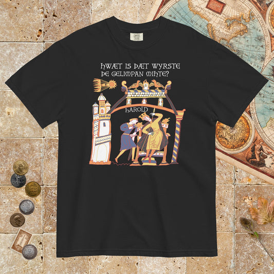 Black Bayeux Tapestry What's the Worst That Could Happen in Old English - Premium Tee - history buff gift by HistoHead