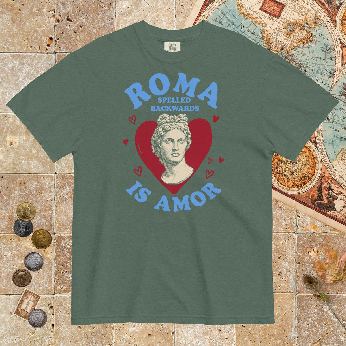 Blue Spruce Roma Spelled Backwards Is Amor - Premium Tee - history buff gift by HistoHead