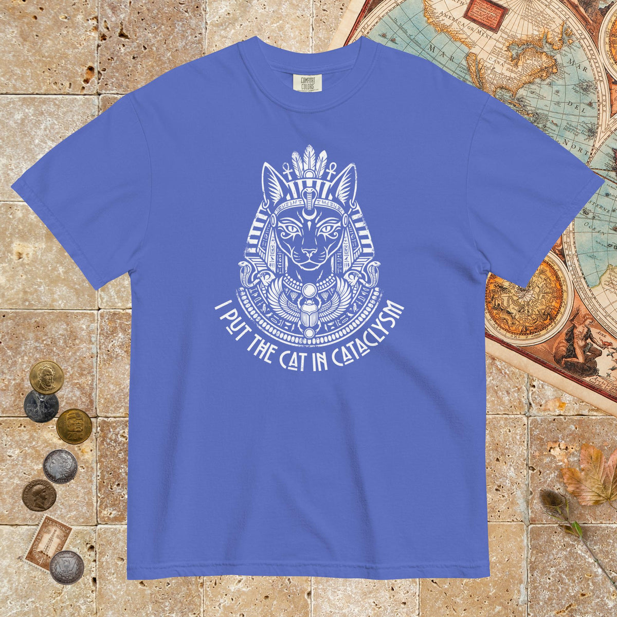 Flo Blue Bastet I Put the Cat in Cataclysm - Premium Tee - history buff gift by HistoHead
