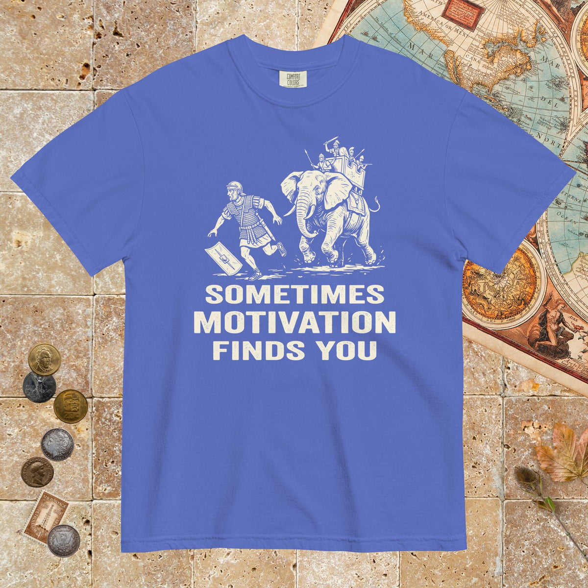 Flo Blue Motivation Finds You War Elephant Edition - Premium Tee - history buff gift by HistoHead