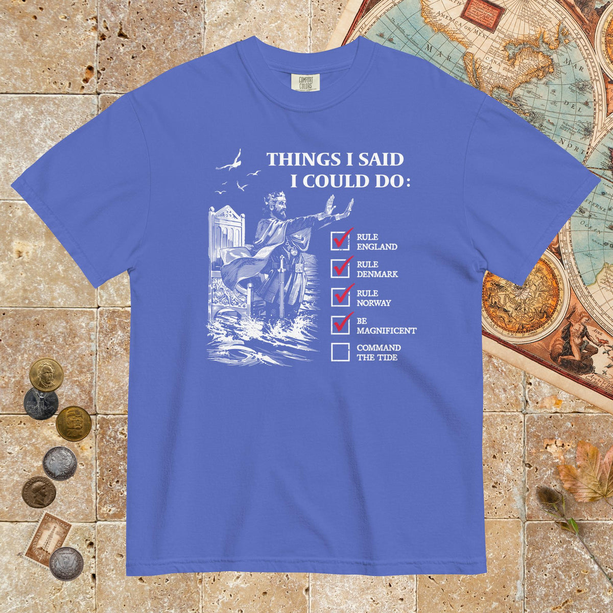 Flo Blue Cnut the Great Commanding the Tide - Premium Tee - history buff gift by HistoHead