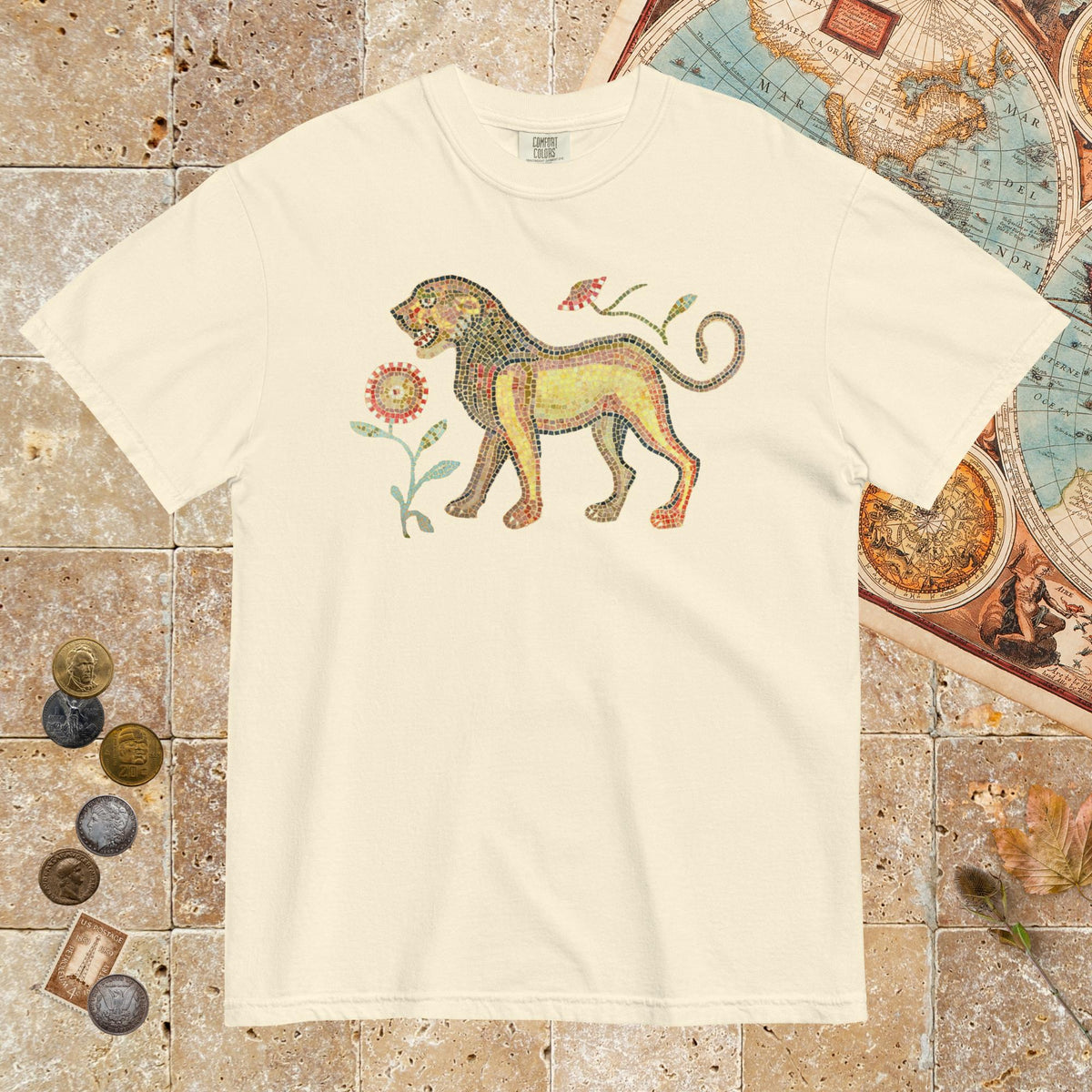 Ivory Ancient Roman Mosaic Lion - Premium Tee - history buff gift by HistoHead
