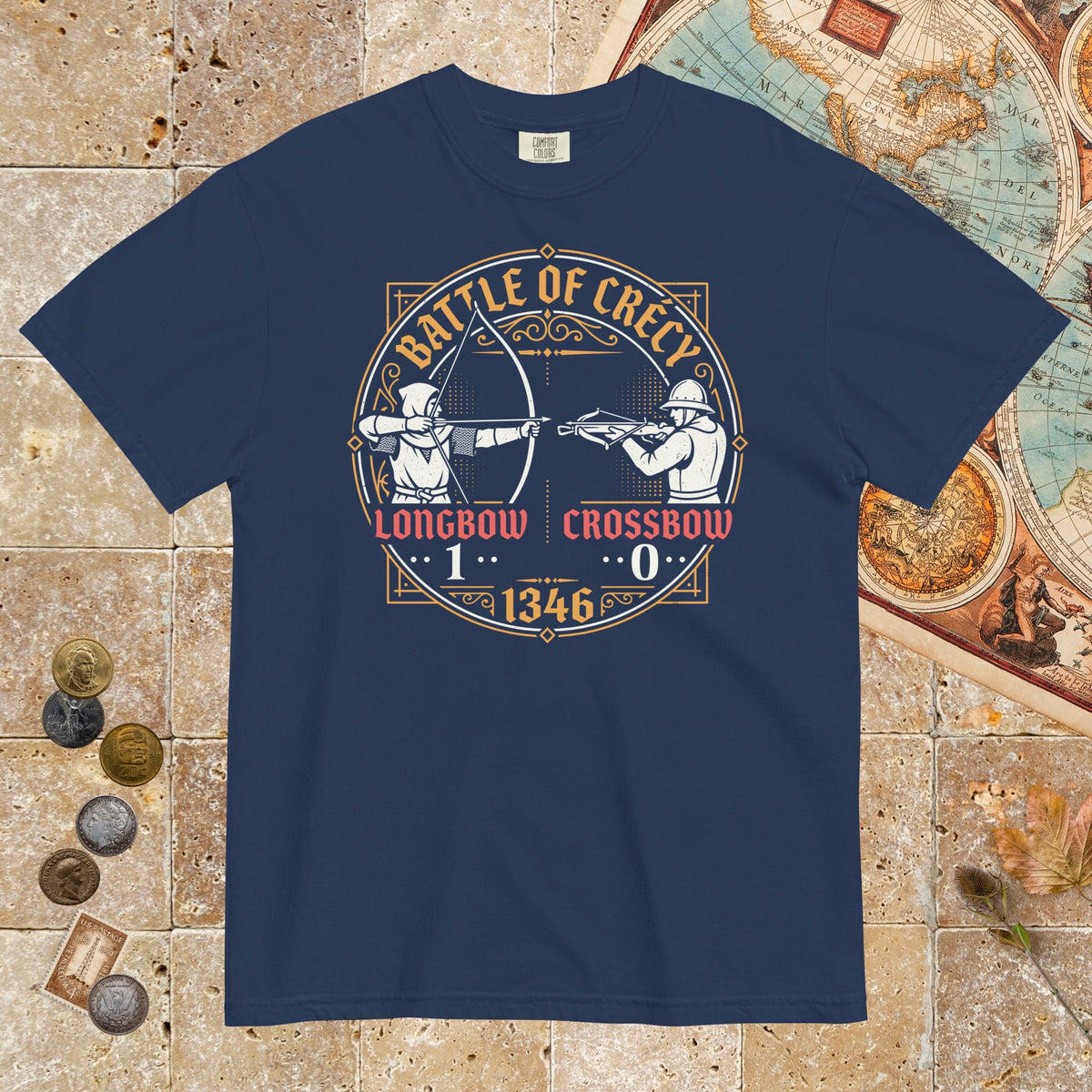 True Navy Battle of Crécy Longbow vs Crossbow - Premium Tee - history buff gift by HistoHead