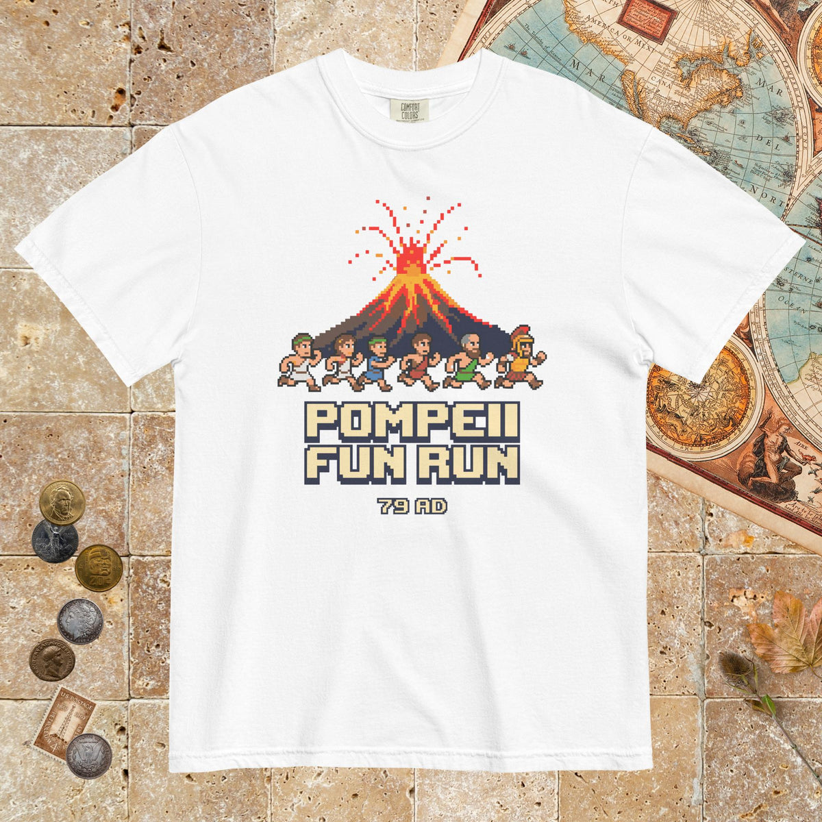 White Pompeii Fun Run Pixel Art - Premium Tee - history buff gift by HistoHead