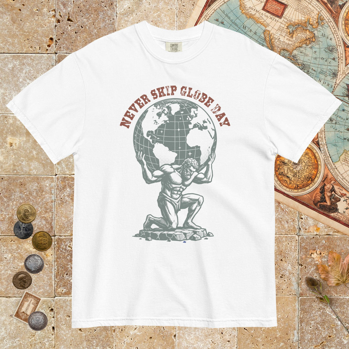 White Atlas Never Skip Globe Day - Premium Tee - history buff gift by HistoHead