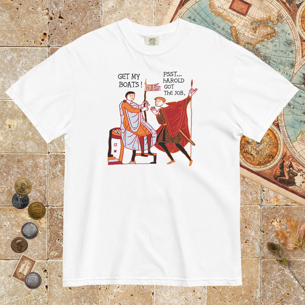 White Bayeux Tapestry Harold Got the Job - Premium Tee - history buff gift by HistoHead