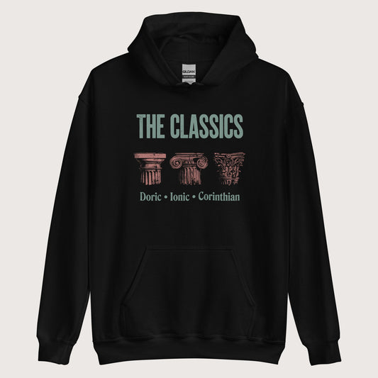 Black The Classics Doric Ionic Corinthian Hoodie - history buff gift by HistoHead