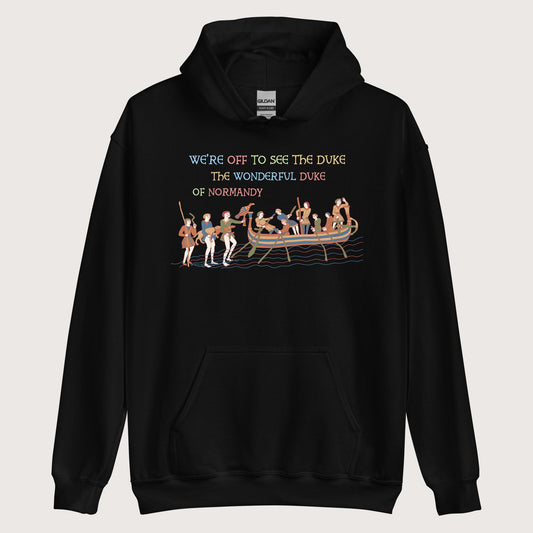 Black Bayeux Tapestry We're Off to See the Duke Hoodie - history buff gift by HistoHead