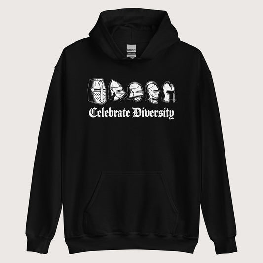 Black Celebrate Diversity Medieval Helmets Edition Hoodie - history buff gift by HistoHead