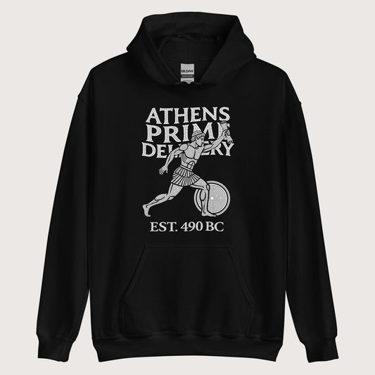 Black Athens Prime Delivery Hoodie - history buff gift by HistoHead