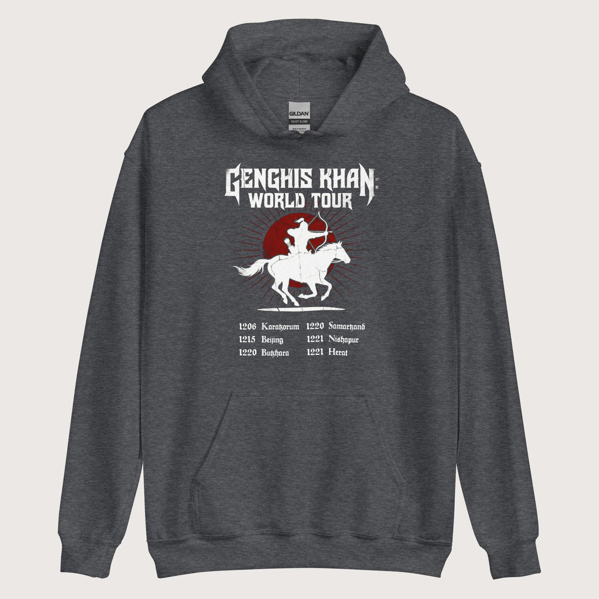 Dark Heather Genghis Khan World Tour Hoodie - history buff gift by HistoHead