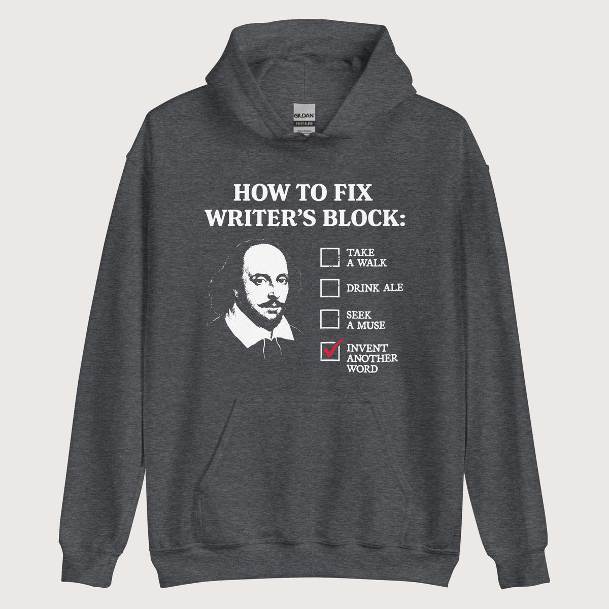 Dark Heather Shakespeare How to Fix Writer's Block Hoodie - history buff gift by HistoHead