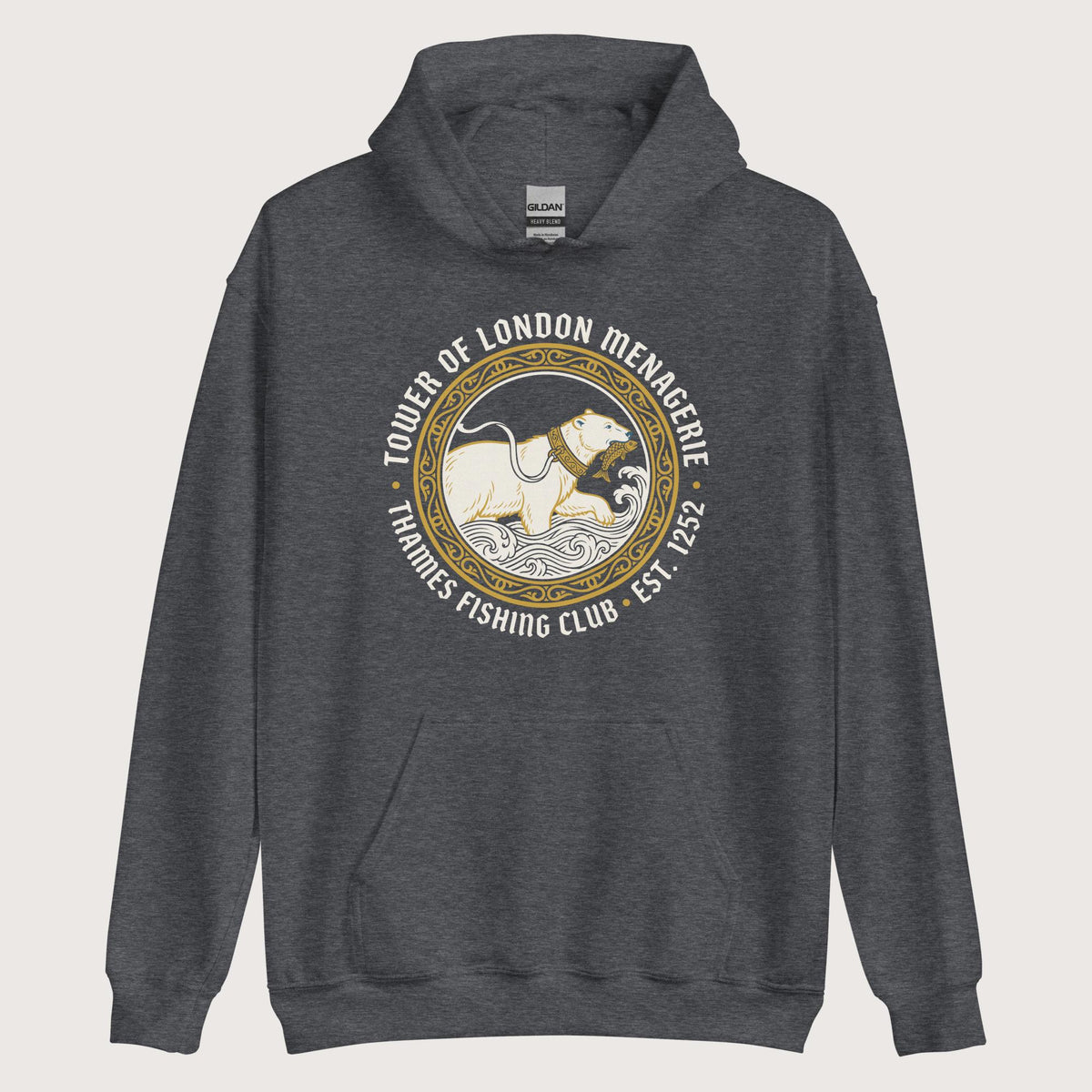 Dark Heather Tower Of London Menagerie Thames Fishing Club Hoodie - history buff gift by HistoHead