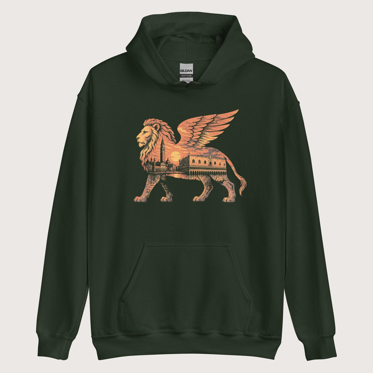 Forest Green Winged Lion of the Lagoon Hoodie - history buff gift by HistoHead