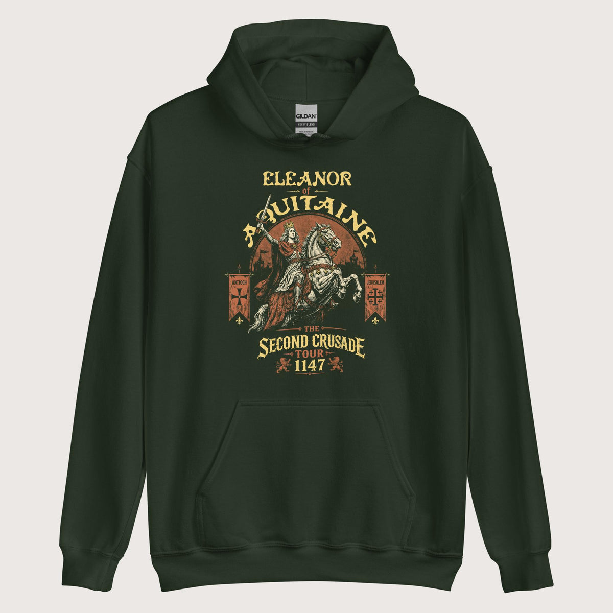 Forest Green Eleanor of Aquitaine Second Crusade Tour Hoodie - history buff gift by HistoHead