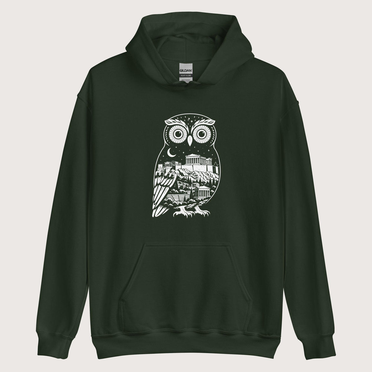 Forest Green Athena Owl Hoodie - history buff gift by HistoHead