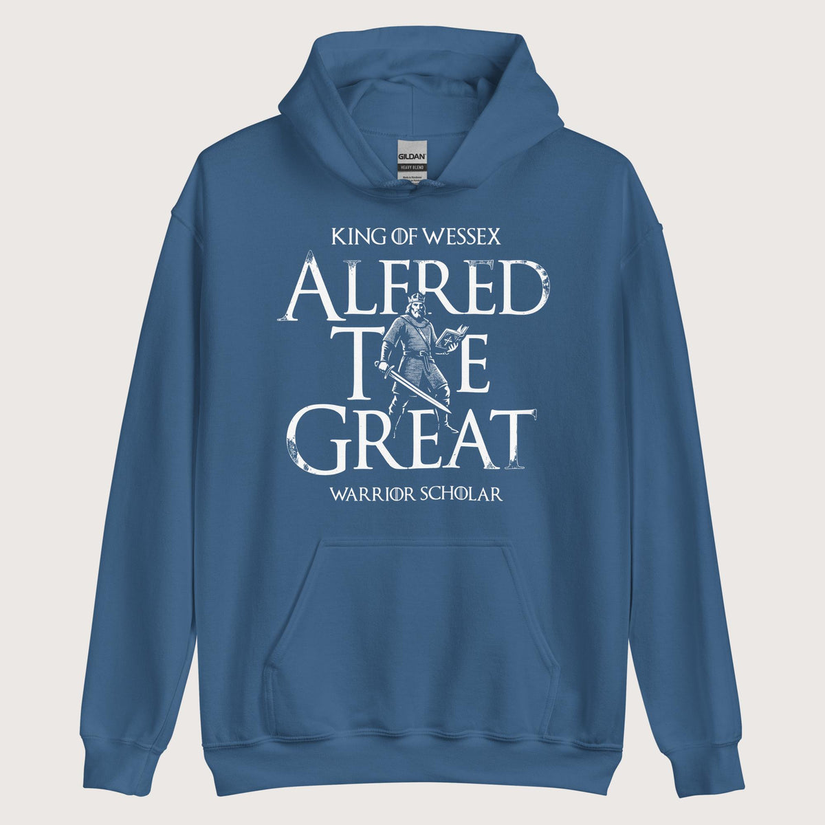 Indigo Blue Alfred the Great Scholar King Hoodie - history buff gift by HistoHead
