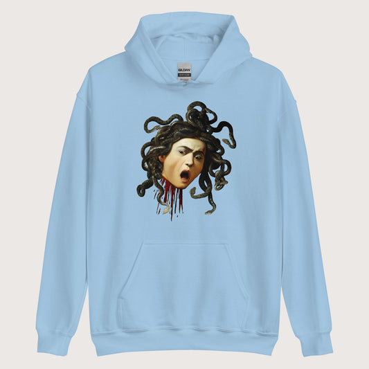 Light Blue Medusa by Caravaggio Hoodie - history buff gift by HistoHead