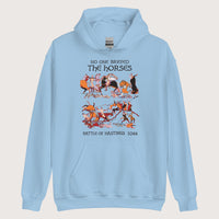 Light Blue Bayeux Tapestry No One Briefed the Horses Hoodie - history buff gift by HistoHead