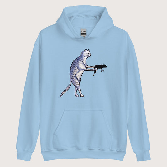 Light Blue Weird Medieval Cat's Mouse-Gun Hoodie - history buff gift by HistoHead