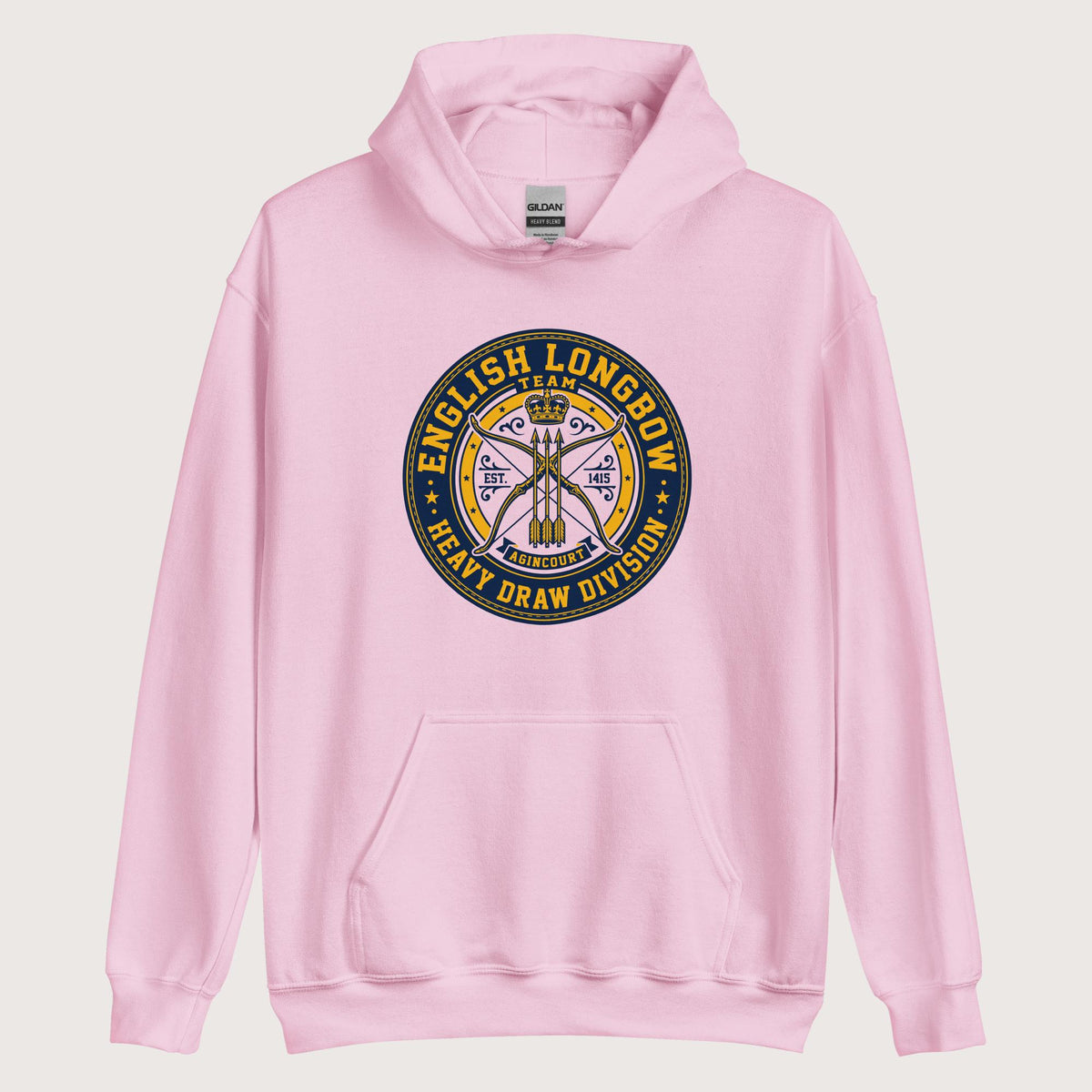 Light Pink English Longbow Heavy Draw Division Hoodie - history buff gift by HistoHead