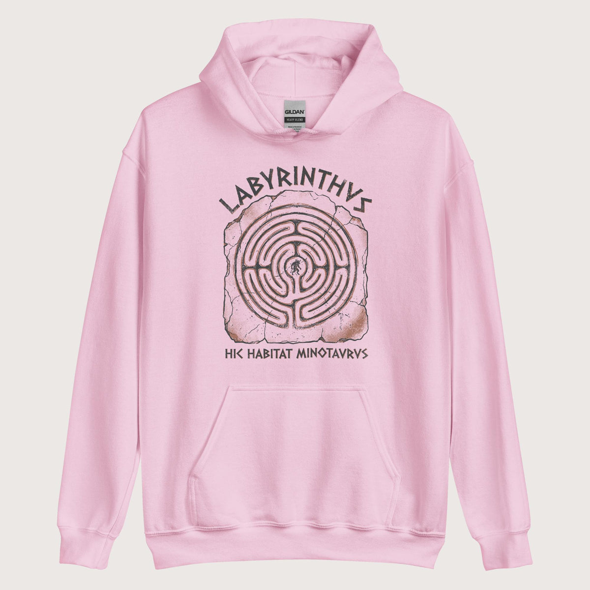 Light Pink Labyrinthus Here Lives Minotaur Hoodie - history buff gift by HistoHead