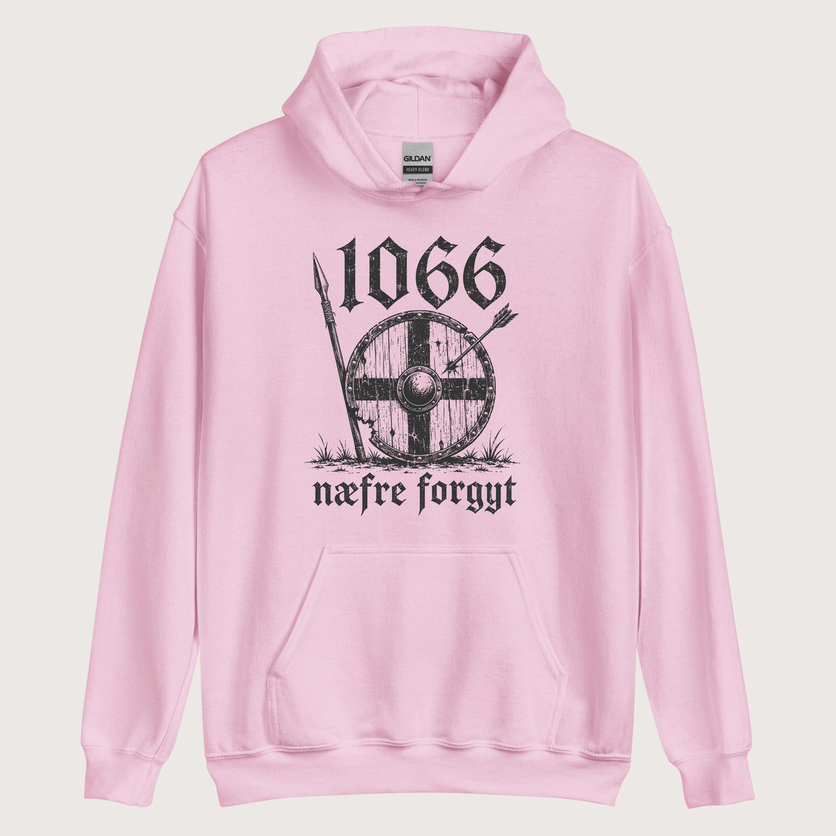 Light Pink 1066 Never Forget in Old English Hoodie - history buff gift by HistoHead