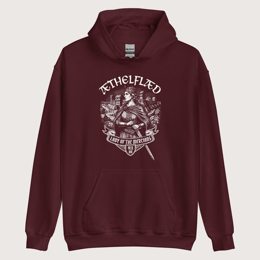 Maroon Æthelflæd Lady of the Mercians Hoodie - history buff gift by HistoHead