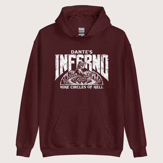 Maroon Dante's Inferno Hoodie - history buff gift by HistoHead