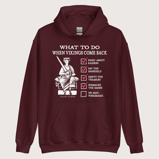 Maroon Æthelred the Unready Viking Raid Survival Guide Hoodie - history buff gift by HistoHead