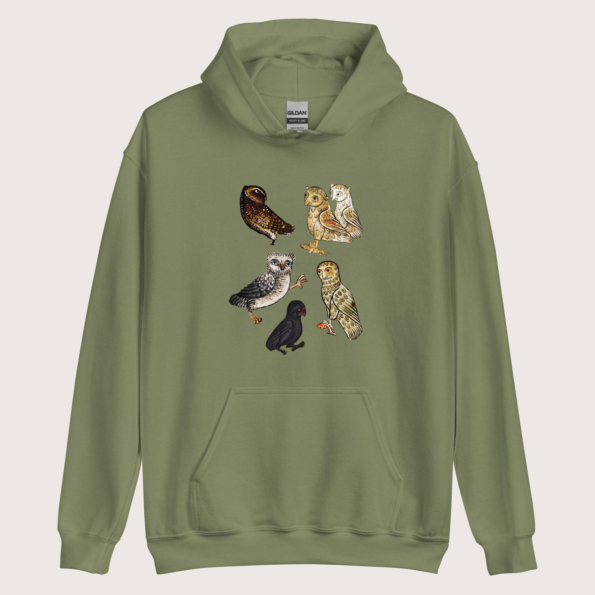 Military Green Weird Medieval Owls Hoodie - history buff gift by HistoHead