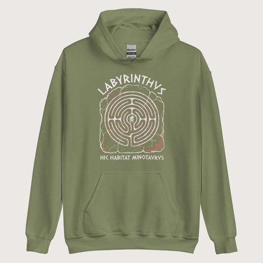 Military Green Labyrinthus Here Lives Minotaur Hoodie - history buff gift by HistoHead