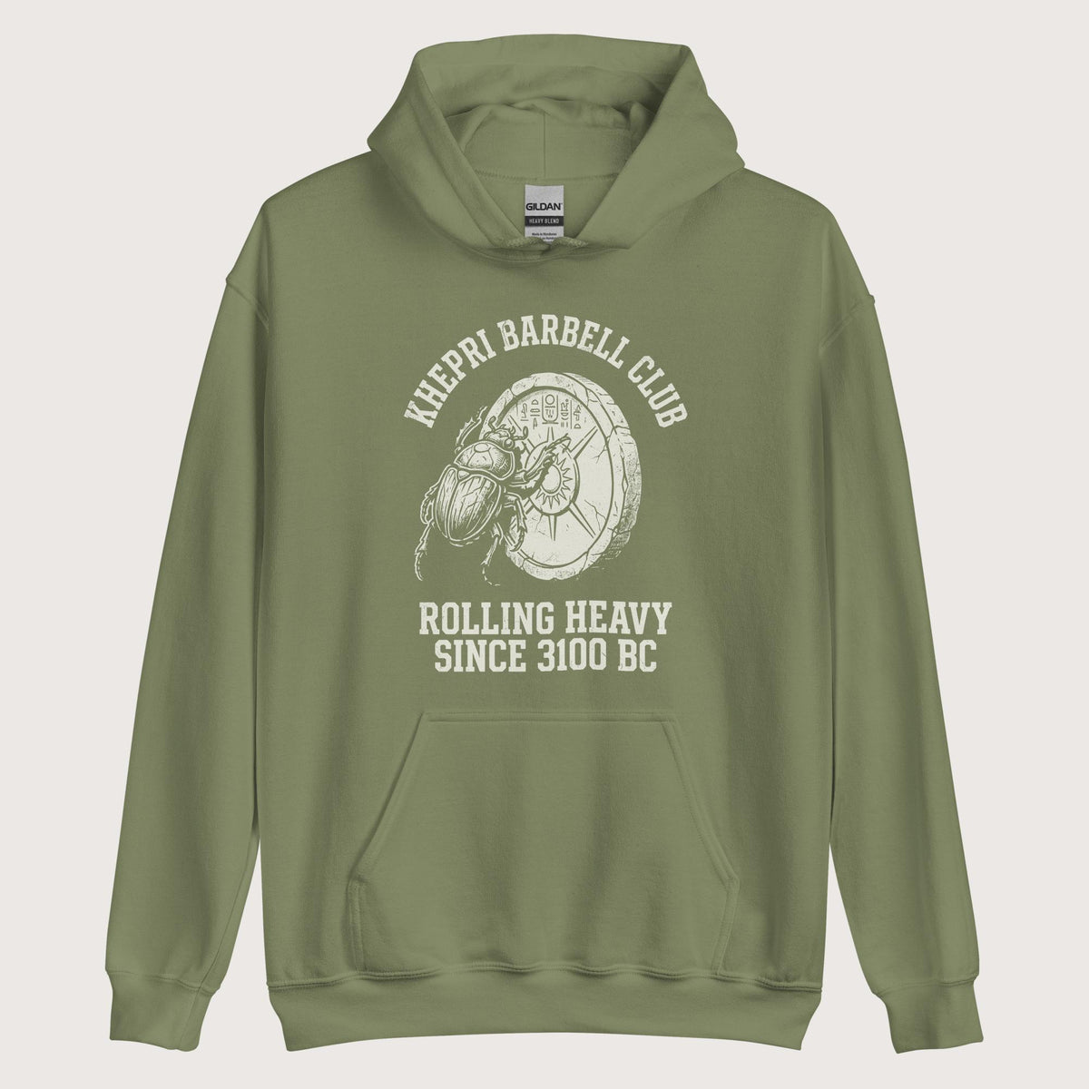 Military Green Khepri Barbell Club Hoodie - history buff gift by HistoHead