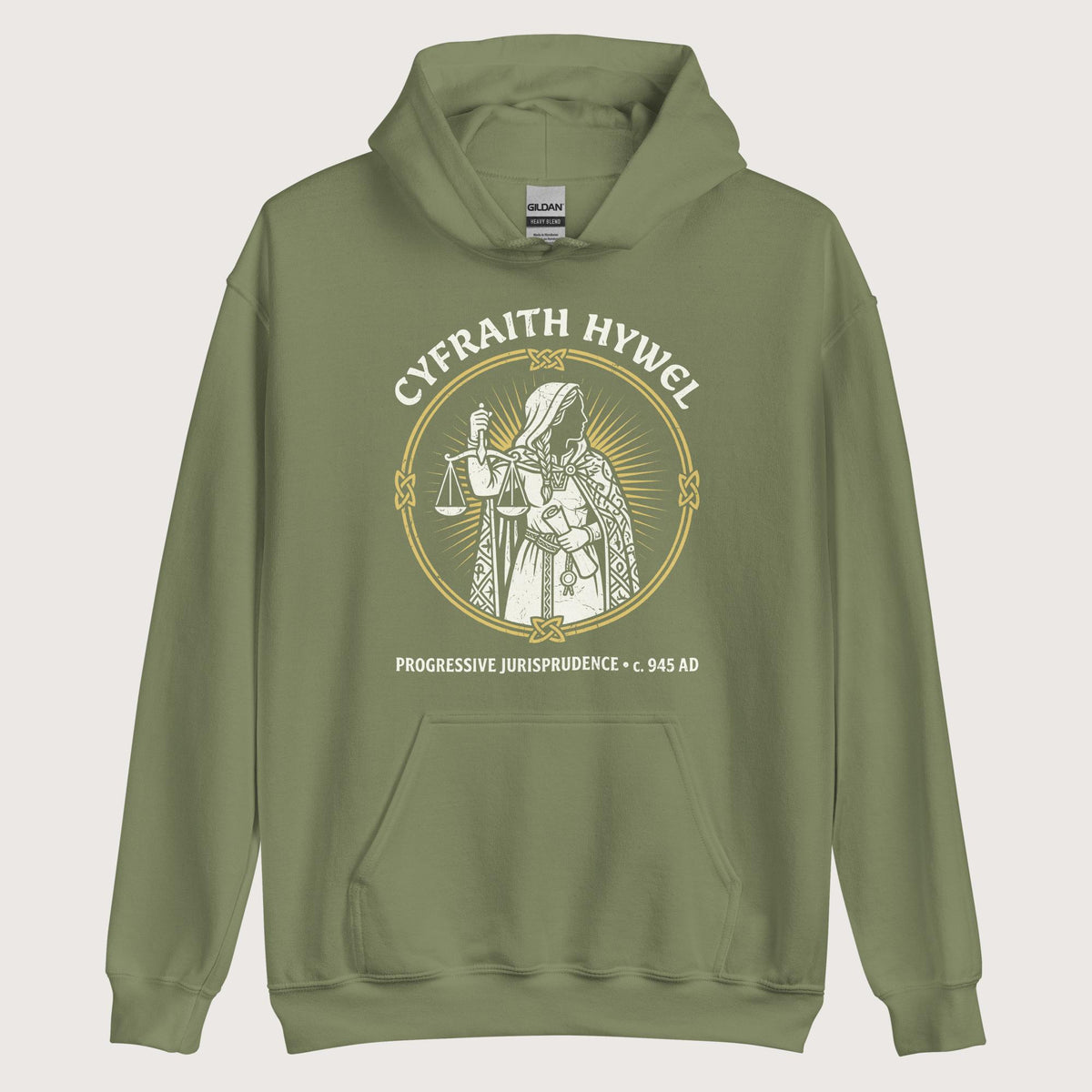 Military Green Cyfraith Hywel Progressive Jurisprudence Hoodie - history buff gift by HistoHead
