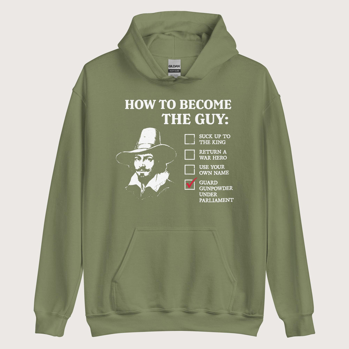 Military Green Guy Fawkes How to Become the Guy Hoodie - history buff gift by HistoHead