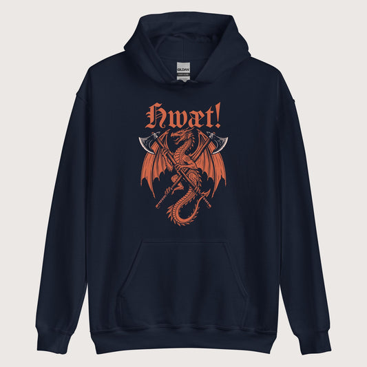 Navy Hwæt Dragon Axe Hoodie - history buff gift by HistoHead