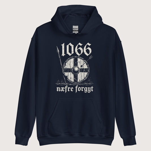 Navy 1066 Never Forget in Old English Hoodie - history buff gift by HistoHead