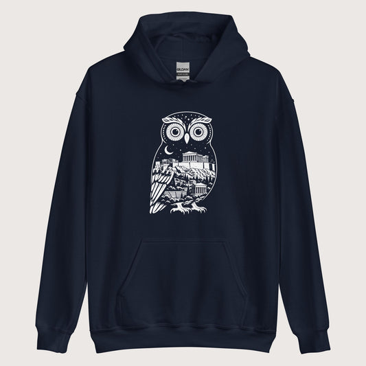 Navy Athena Owl Hoodie - history buff gift by HistoHead