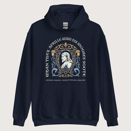 Navy Geoffrey Chaucer Hoodie - history buff gift by HistoHead