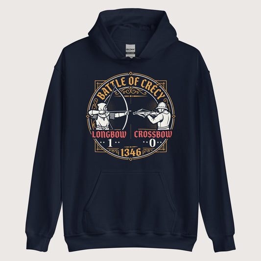 Navy Battle of Crécy Longbow vs Crossbow Hoodie - history buff gift by HistoHead