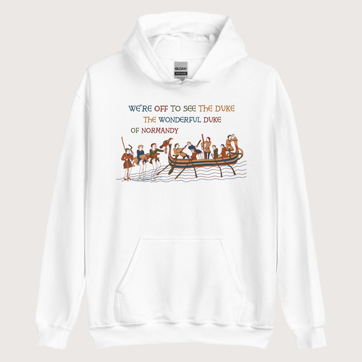 White Bayeux Tapestry We're Off to See the Duke Hoodie - history buff gift by HistoHead