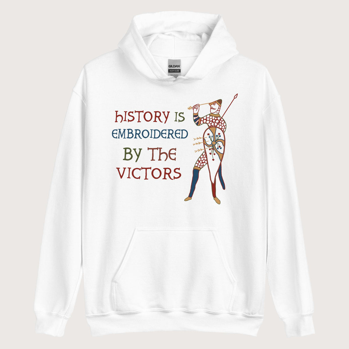 White Harold Godwinson History Is Embroidered by the Victors Bayeux Tapestry Hoodie - history buff gift by HistoHead