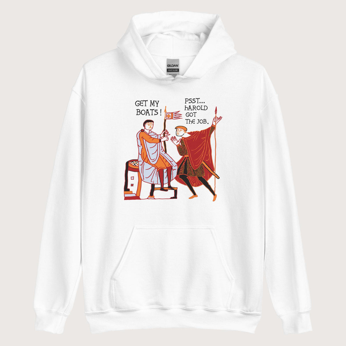 White Bayeux Tapestry Harold Got the Job Hoodie - history buff gift by HistoHead