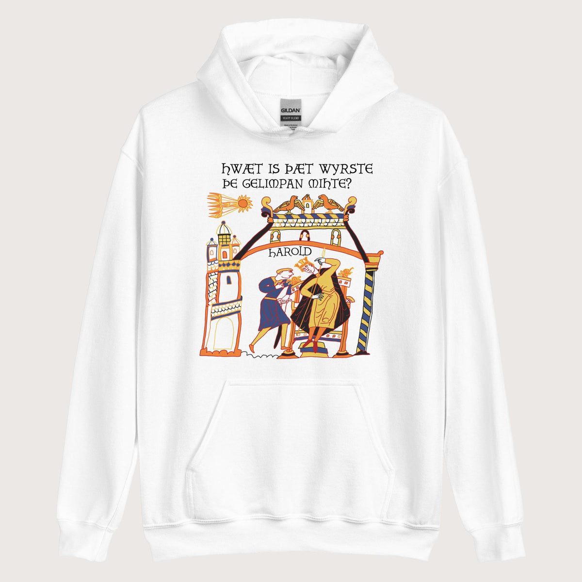 White Bayeux Tapestry What's the Worst That Could Happen in Old English Hoodie - history buff gift by HistoHead